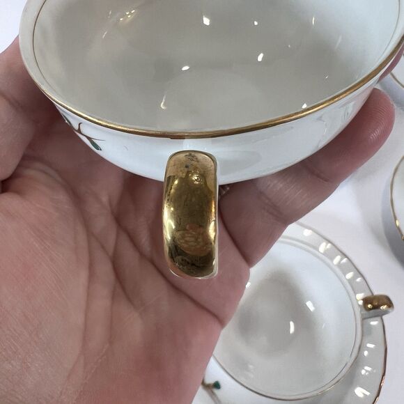 Antique Footed Teacup And Saucer Set Regal China‎ Occupied Japan Emerald Pattern - Picture 10 of 15